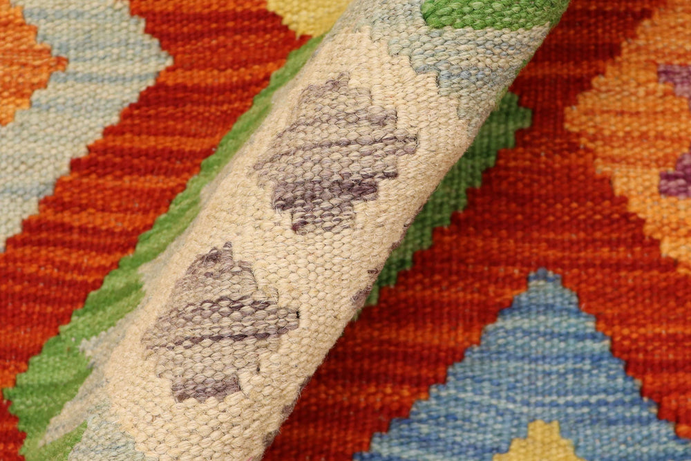 handmade Geometric Kilim Rust Blue Hand-Woven RECTANGLE 100% WOOL area rug 3 x 5