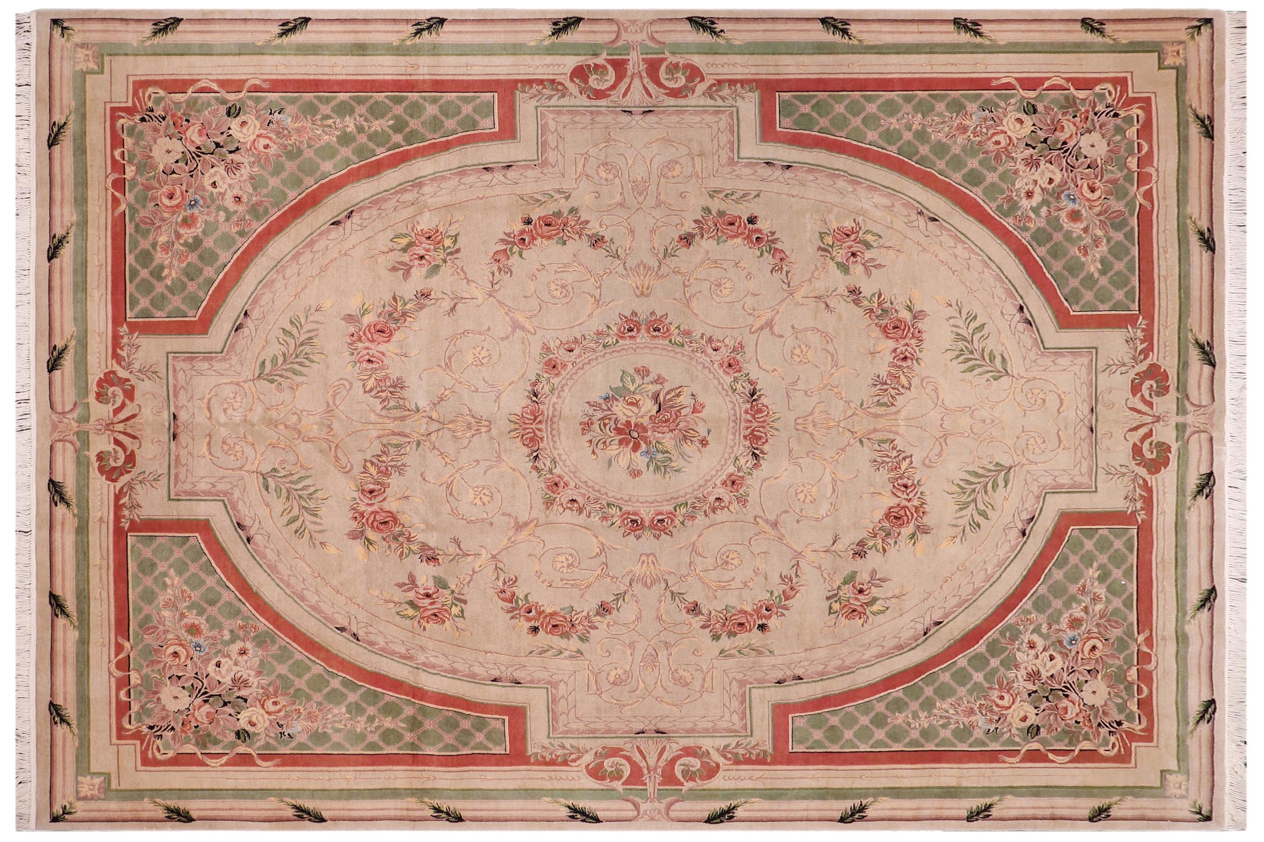 handmade Traditional Abusson Lt. Gray Green Hand Knotted RECTANGLE 100% WOOL area rug 9x12