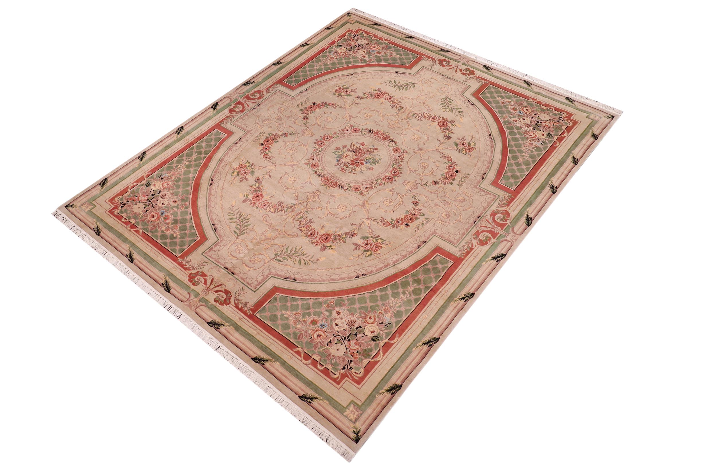 handmade Traditional Abusson Lt. Gray Green Hand Knotted RECTANGLE 100% WOOL area rug 9x12