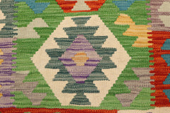handmade Geometric Kilim Green Rust Hand-Woven RECTANGLE 100% WOOL area rug 3' x 5'