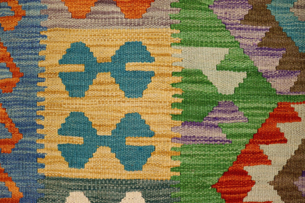 handmade Geometric Kilim Green Rust Hand-Woven RECTANGLE 100% WOOL area rug 3' x 5'