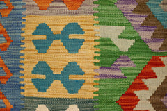 handmade Geometric Kilim Green Rust Hand-Woven RECTANGLE 100% WOOL area rug 3' x 5'