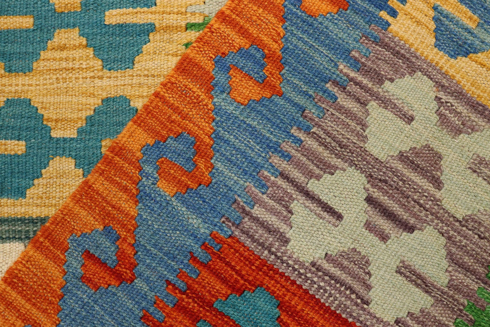 handmade Geometric Kilim Green Rust Hand-Woven RECTANGLE 100% WOOL area rug 3' x 5'
