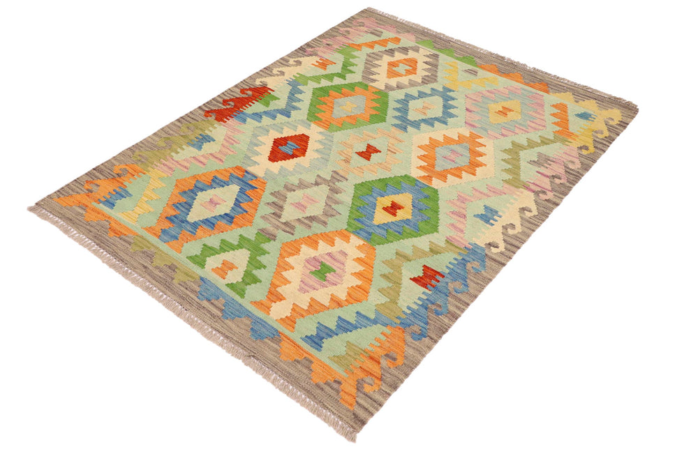 handmade Geometric Kilim Blue Gray Hand-Woven RECTANGLE 100% WOOL area rug 3 x 5