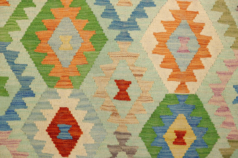 handmade Geometric Kilim Blue Gray Hand-Woven RECTANGLE 100% WOOL area rug 3 x 5