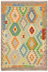 Flat Weave Kilim Antique Navaho Vintage handmade Geometric Kilim Blue Gray Hand-Woven Rectangle 100% Wool Area Rug 3x5 