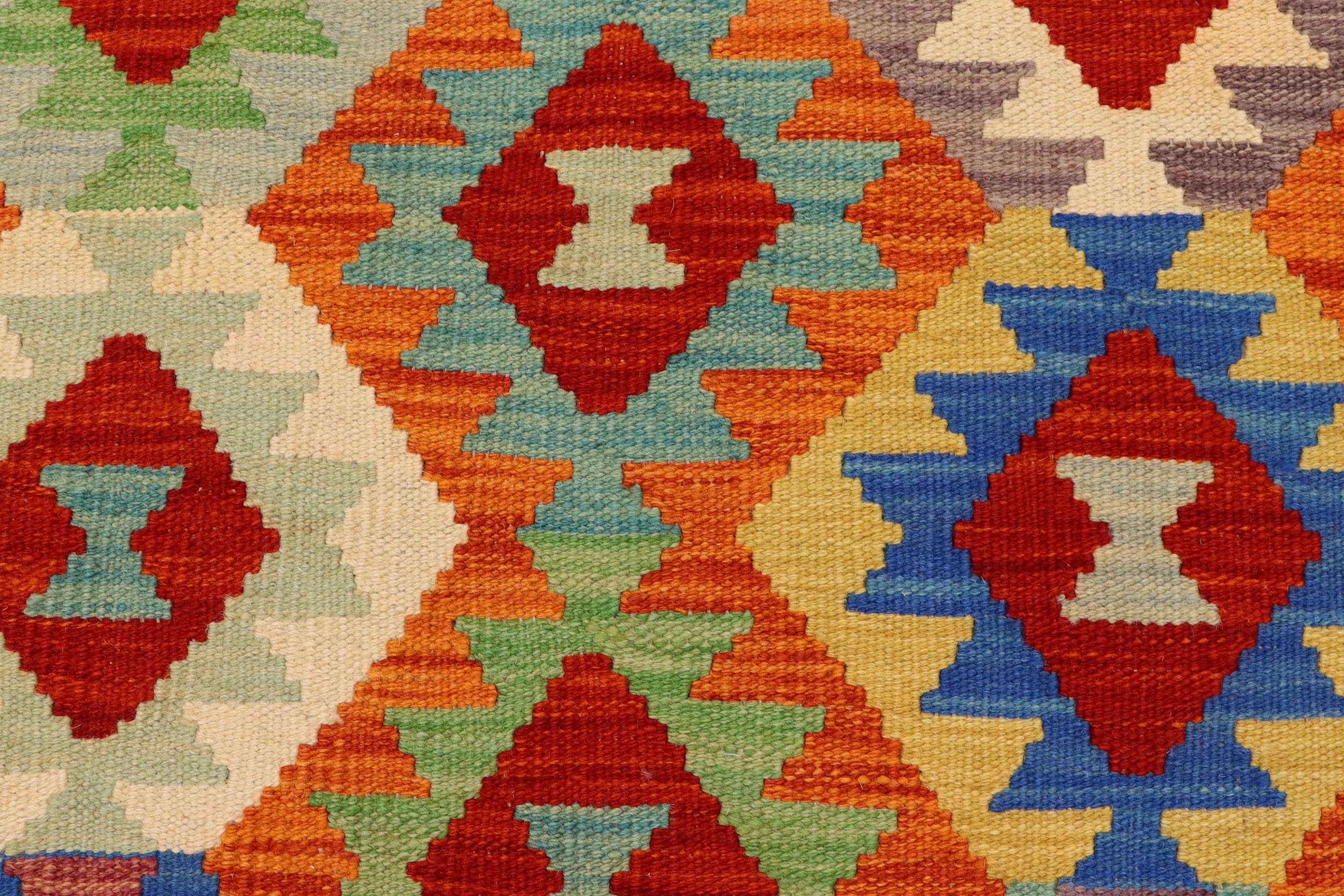handmade Geometric Kilim Rust Beige Hand-Woven RUNNER 100% WOOL area rug 3 x 7
