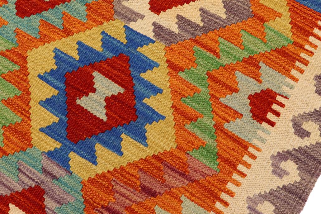 Flat Weave Kilim Antique Navaho Vintage handmade Geometric Kilim Rust Beige Hand-Woven Runner 100% Wool Area Rug 3x7 