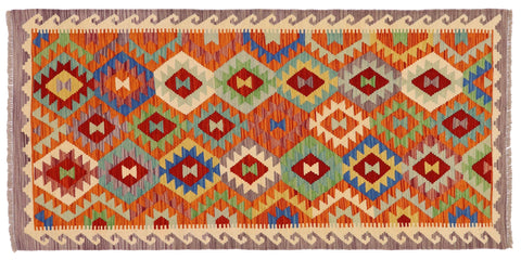 handmade Geometric Kilim Rust Beige Hand-Woven RUNNER 100% WOOL area rug 3 x 7