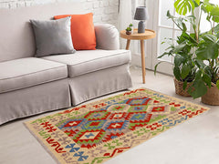 handmade Geometric Kilim Rust Beige Hand-Woven RECTANGLE 100% WOOL area rug 4 x 5