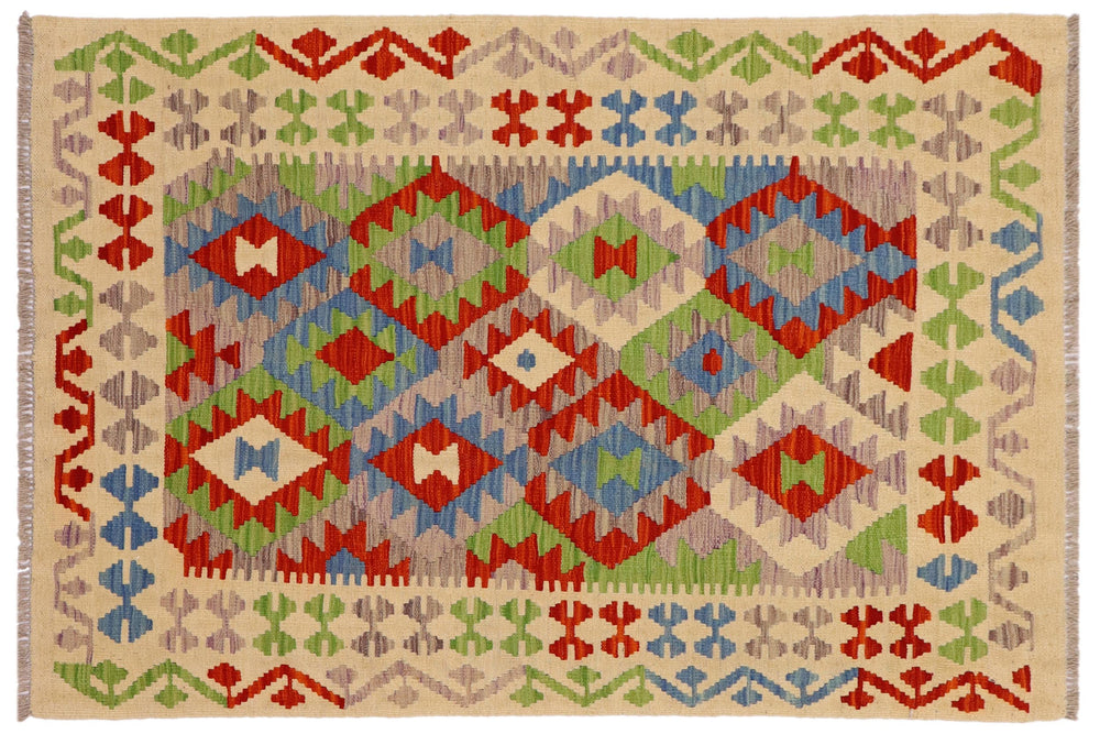 handmade Geometric Kilim Rust Beige Hand-Woven RECTANGLE 100% WOOL area rug 4 x 5