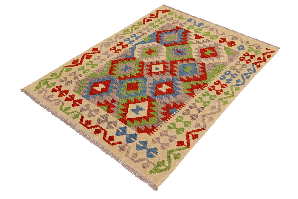 handmade Geometric Kilim Rust Beige Hand-Woven RECTANGLE 100% WOOL area rug 4 x 5