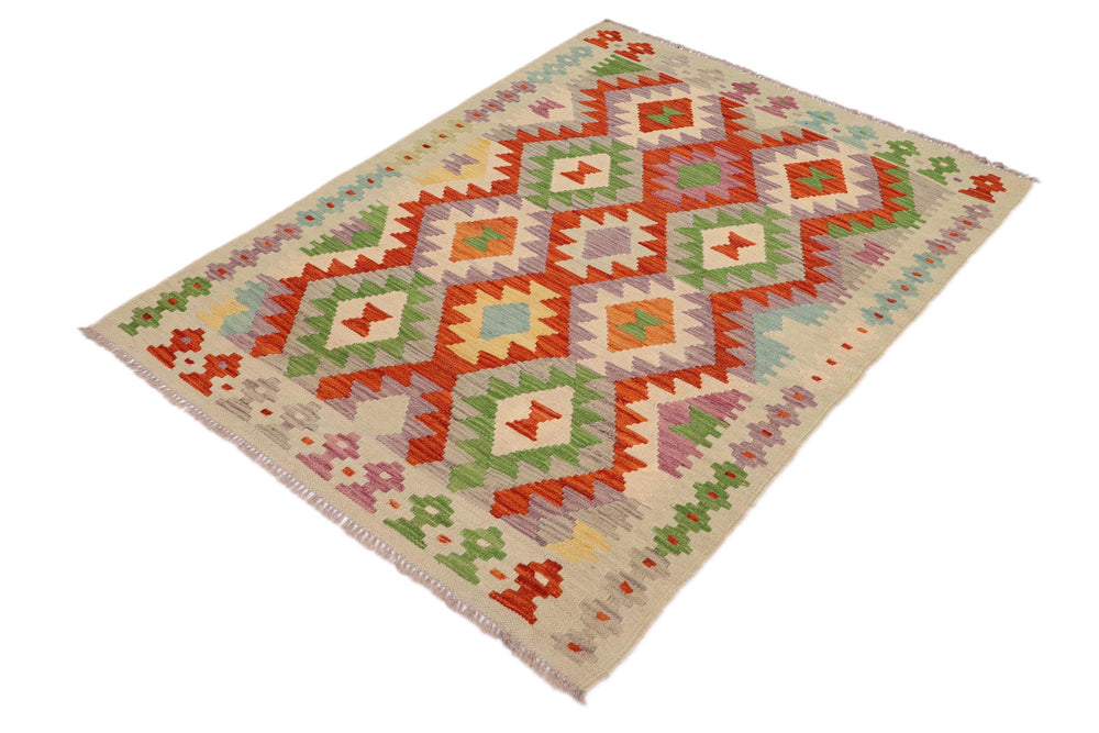 handmade Geometric Kilim Rust Blue Hand-Woven RECTANGLE 100% WOOL area rug 3 x 5