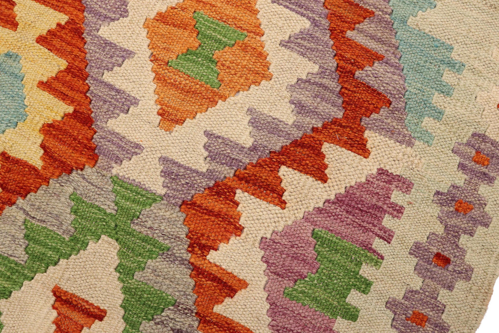 handmade Geometric Kilim Rust Blue Hand-Woven RECTANGLE 100% WOOL area rug 3 x 5