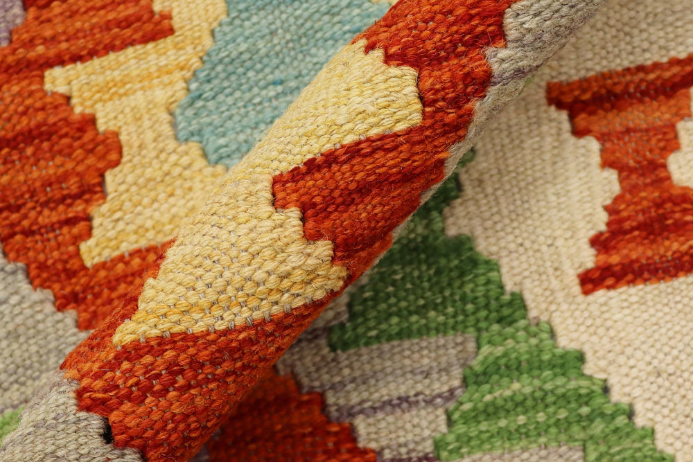 handmade Geometric Kilim Rust Blue Hand-Woven RECTANGLE 100% WOOL area rug 3 x 5