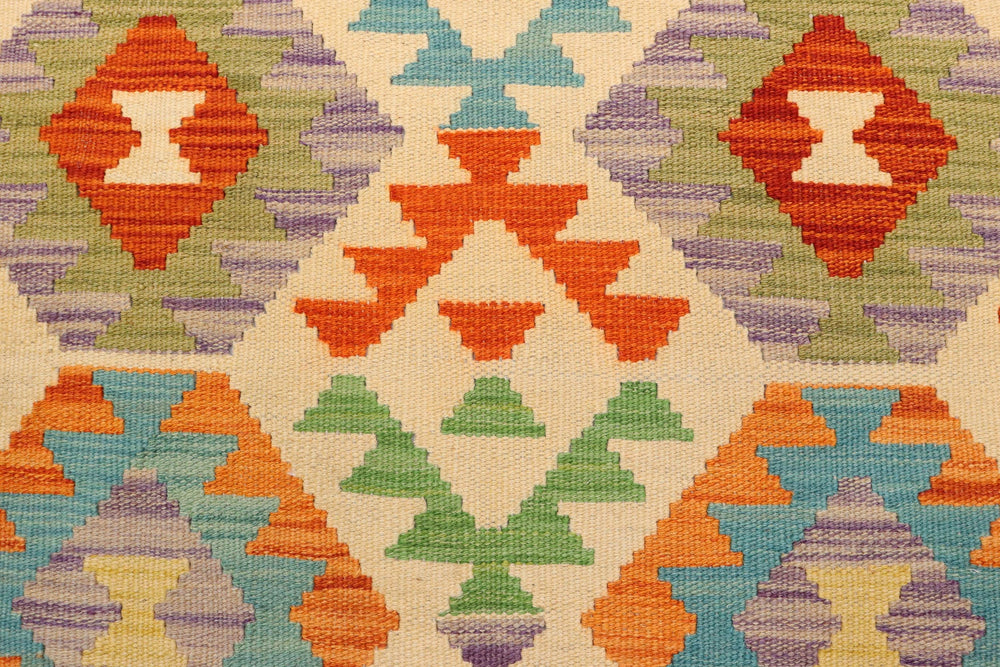 handmade Geometric Kilim Beige Blue Hand-Woven RECTANGLE 100% WOOL area rug 3 x 5
