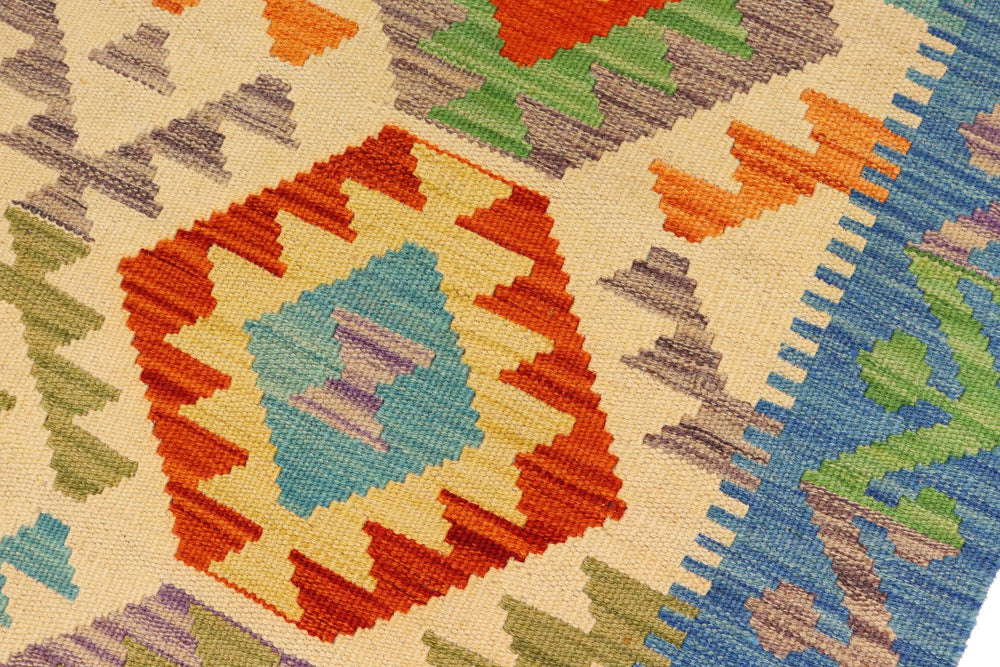 handmade Geometric Kilim Beige Blue Hand-Woven RECTANGLE 100% WOOL area rug 3 x 5