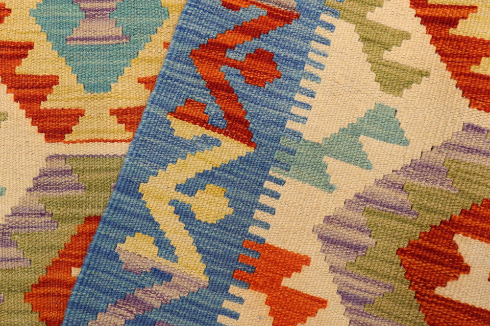 handmade Geometric Kilim Beige Blue Hand-Woven RECTANGLE 100% WOOL area rug 3 x 5