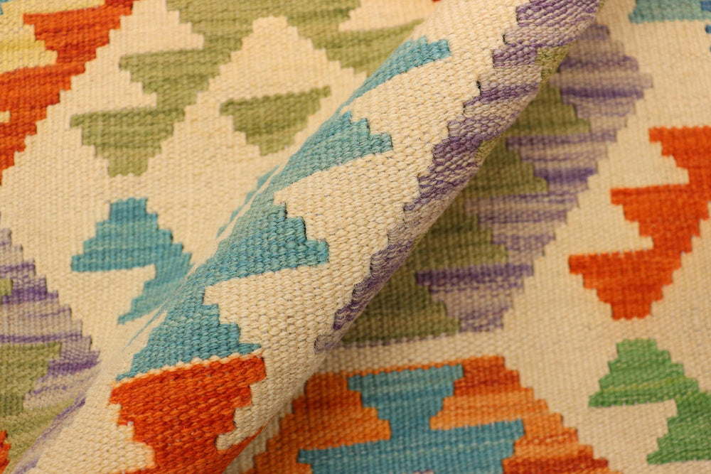 handmade Geometric Kilim Beige Blue Hand-Woven RECTANGLE 100% WOOL area rug 3 x 5