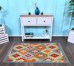handmade Geometric Kilim Blue Rust Hand-Woven RECTANGLE 100% WOOL area rug 3 x 5