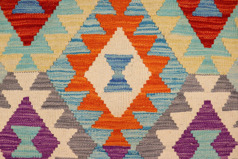 handmade Geometric Kilim Blue Rust Hand-Woven RECTANGLE 100% WOOL area rug 3 x 5