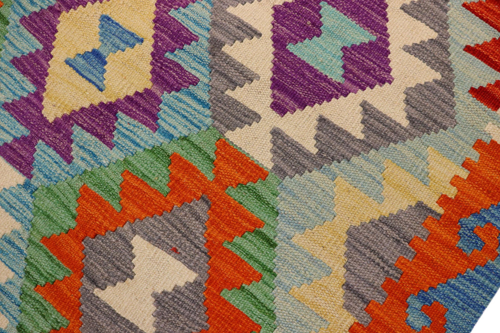 handmade Geometric Kilim Blue Rust Hand-Woven RECTANGLE 100% WOOL area rug 3 x 5