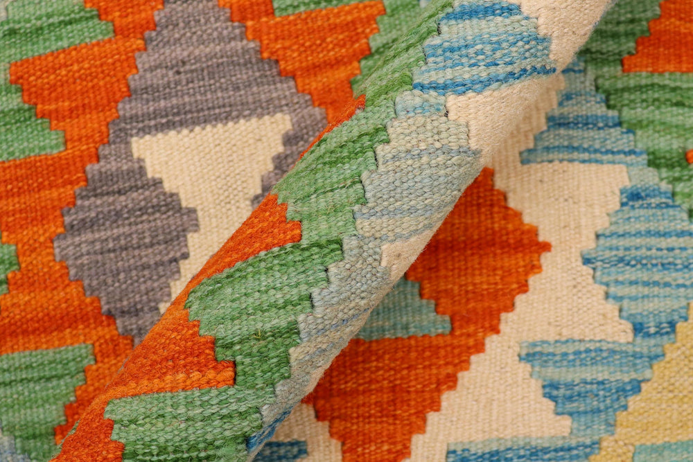 handmade Geometric Kilim Blue Rust Hand-Woven RECTANGLE 100% WOOL area rug 3 x 5