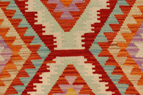 handmade Geometric Kilim Rust Blue Hand-Woven RECTANGLE 100% WOOL area rug 4' x 6'