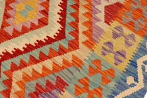handmade Geometric Kilim Rust Blue Hand-Woven RECTANGLE 100% WOOL area rug 4' x 6'