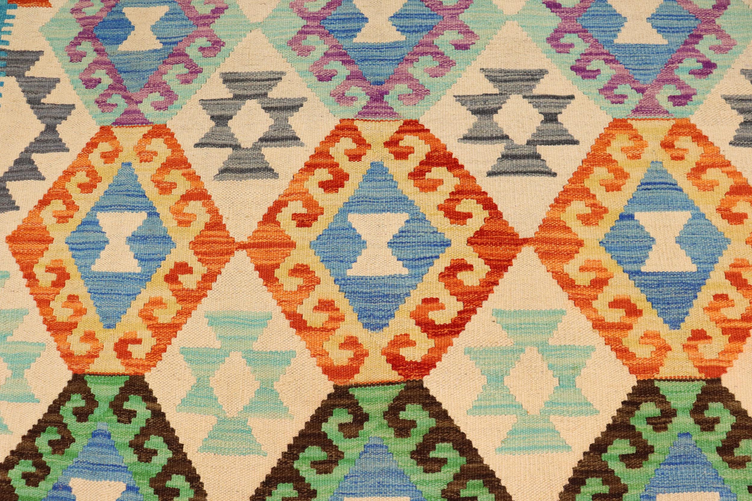 handmade Geometric Kilim Beige Blue Hand-Woven RECTANGLE 100% WOOL area rug 5 x 7