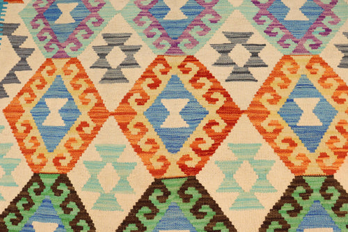 handmade Geometric Kilim Beige Blue Hand-Woven RECTANGLE 100% WOOL area rug 5 x 7