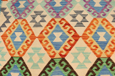 handmade Geometric Kilim Beige Blue Hand-Woven RECTANGLE 100% WOOL area rug 5 x 7