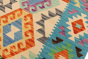 handmade Geometric Kilim Beige Blue Hand-Woven RECTANGLE 100% WOOL area rug 5 x 7