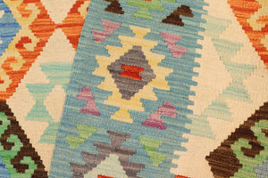 handmade Geometric Kilim Beige Blue Hand-Woven RECTANGLE 100% WOOL area rug 5 x 7