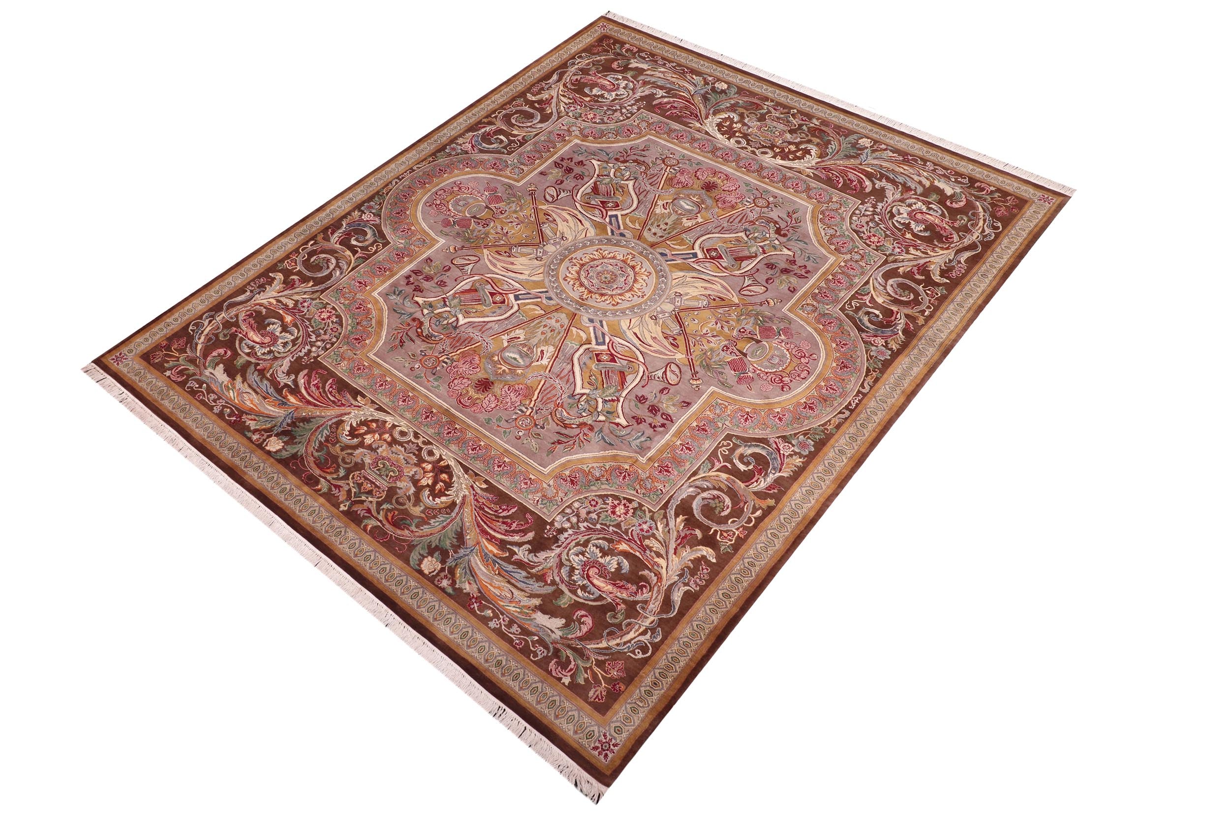 handmade Traditional Firdous Brown Brown Hand Knotted RECTANGLE 100% WOOL area rug 9x12