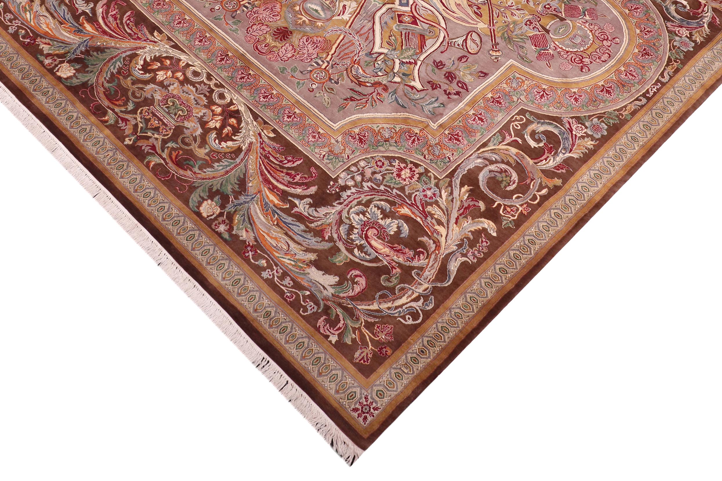 handmade Traditional Firdous Brown Brown Hand Knotted RECTANGLE 100% WOOL area rug 9x12