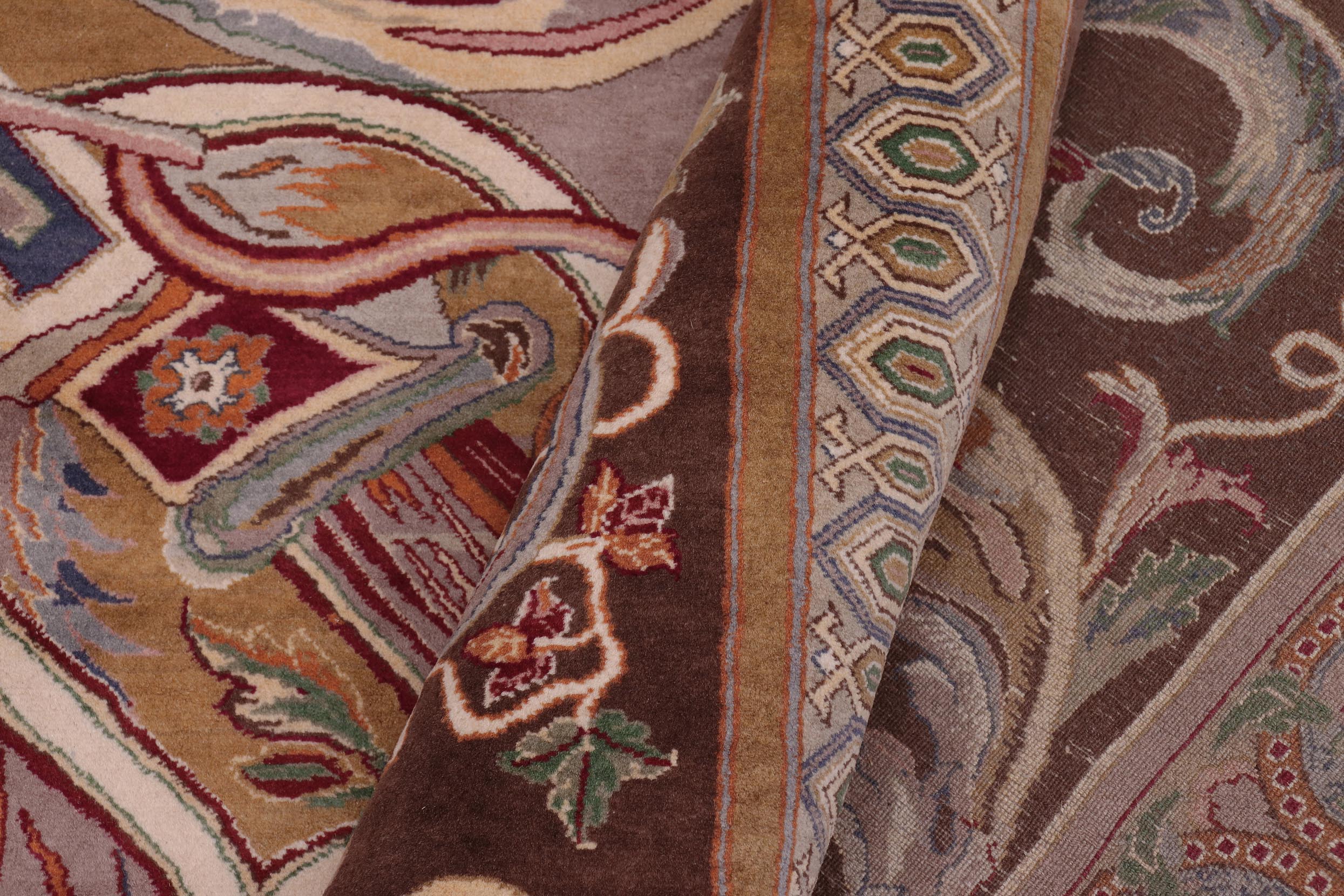 handmade Traditional Firdous Brown Brown Hand Knotted RECTANGLE 100% WOOL area rug 9x12