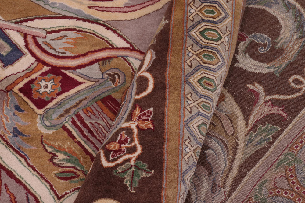handmade Traditional Firdous Brown Brown Hand Knotted RECTANGLE 100% WOOL area rug 9x12