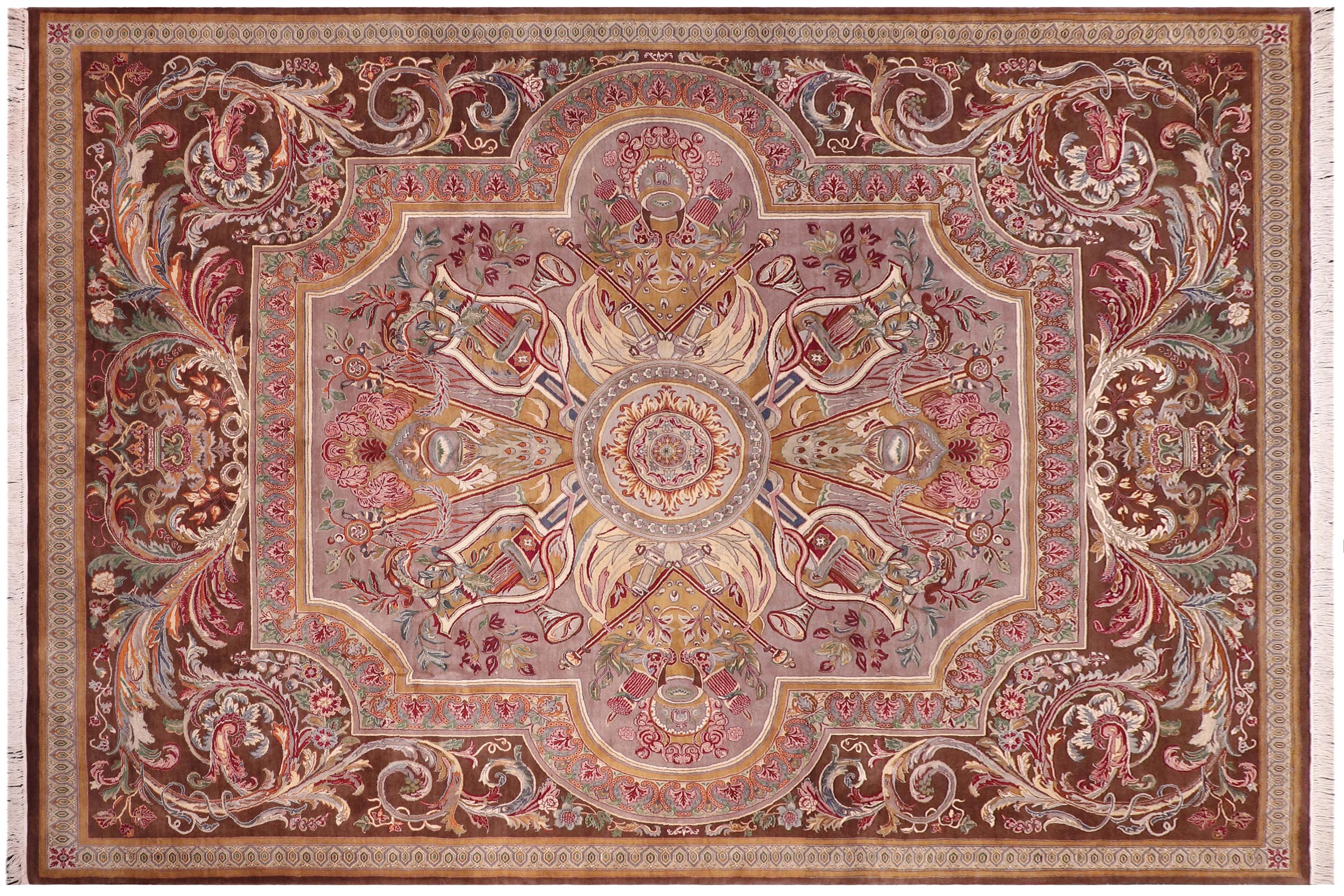 handmade Traditional Firdous Brown Brown Hand Knotted RECTANGLE 100% WOOL area rug 9x12