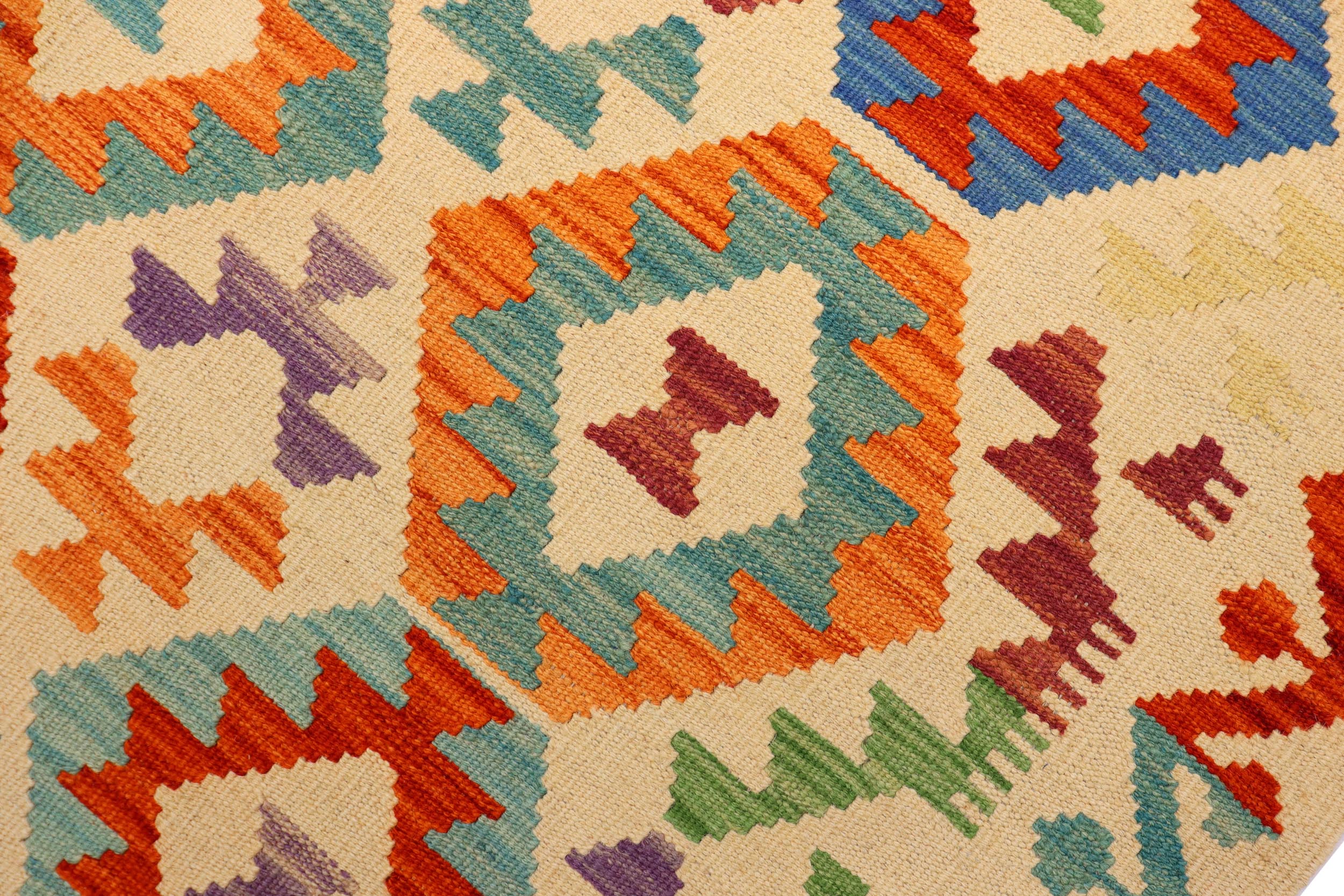 handmade Geometric Kilim Beige Rust Hand-Woven RECTANGLE 100% WOOL area rug 4 x 6