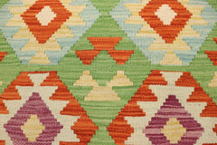 handmade Geometric Kilim Green Beige Hand-Woven RECTANGLE 100% WOOL area rug 3 x 5