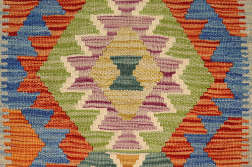 handmade Geometric Kilim Rust Blue Hand-Woven RECTANGLE 100% WOOL area rug 2' x 3'