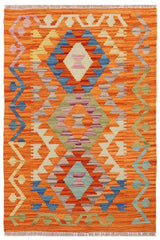 Flat Weave Kilim Antique Navaho Vintage handmade Geometric Kilim Rust Blue Hand-Woven Rectangle 100% Wool Area Rug 2x3 