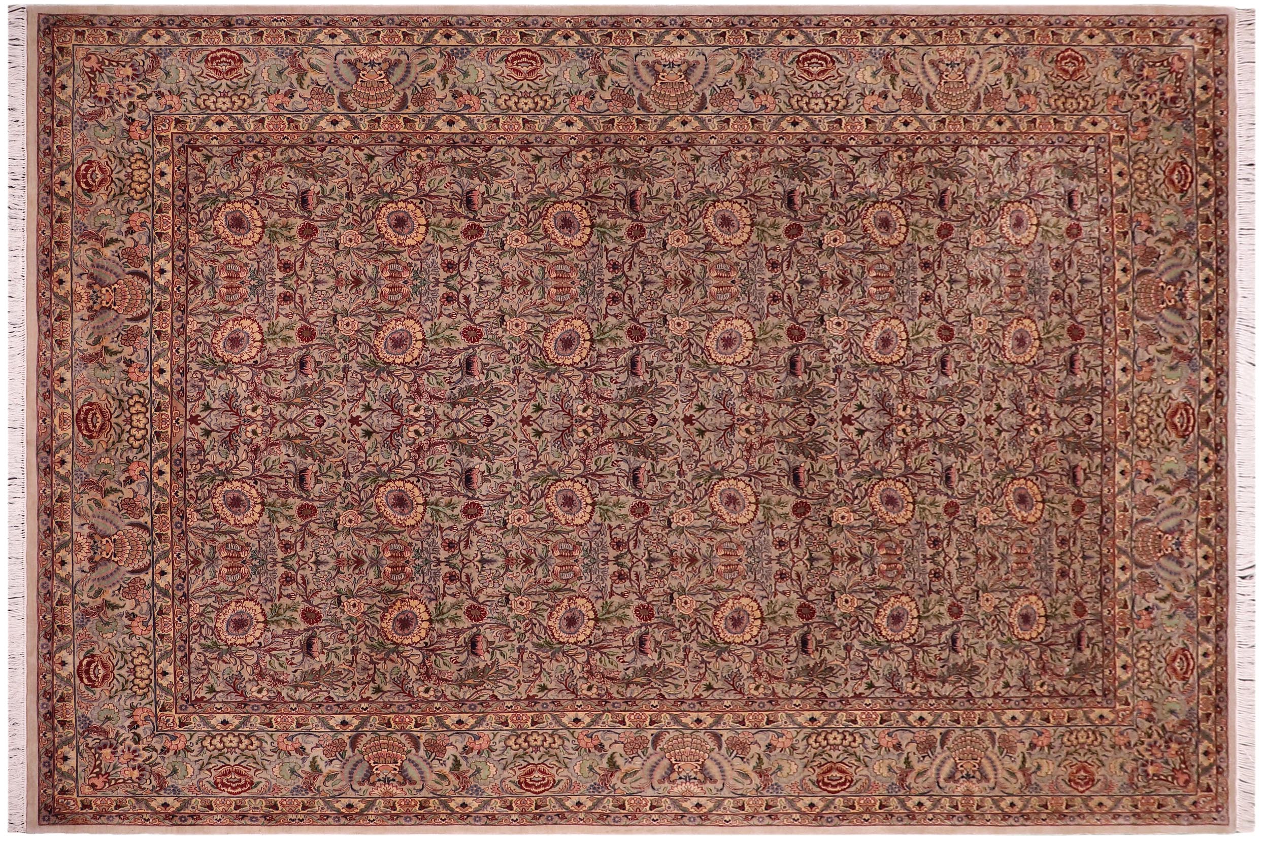 handmade Transitional Rosheen Taupe Pink Hand Knotted RECTANGLE 100% WOOL area rug 9x13