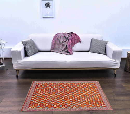 handmade Modern Kilim Rust Purple Hand-Woven RECTANGLE 100% WOOL area rug 3x5