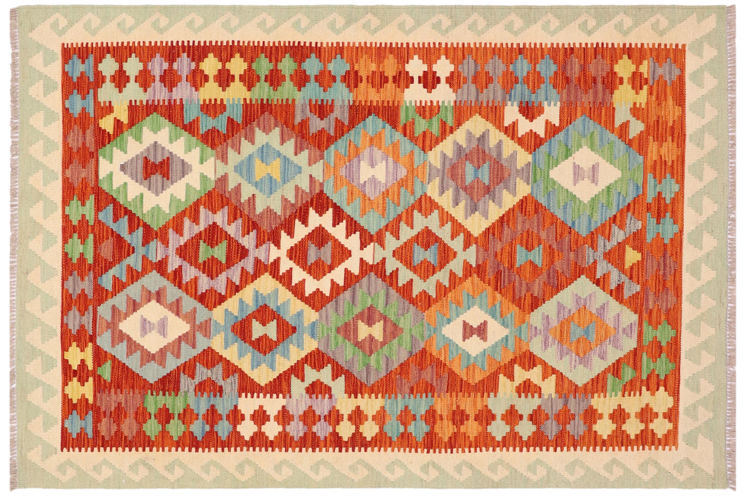 handmade Geometric Kilim Rust Beige Hand-Woven RECTANGLE 100% WOOL area rug 4 x 6