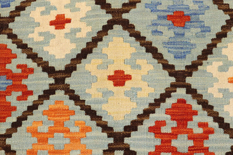 handmade Geometric Kilim Blue Rust Hand-Woven RECTANGLE 100% WOOL area rug 4 x 6