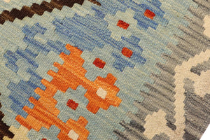 handmade Geometric Kilim Blue Rust Hand-Woven RECTANGLE 100% WOOL area rug 4 x 6