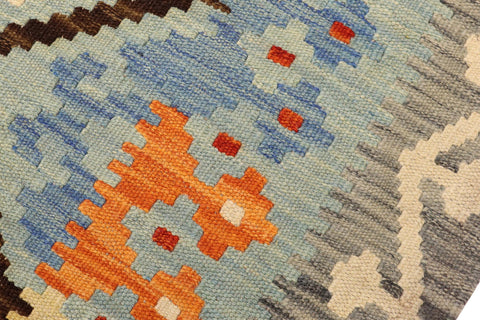 handmade Geometric Kilim Blue Rust Hand-Woven RECTANGLE 100% WOOL area rug 4 x 6