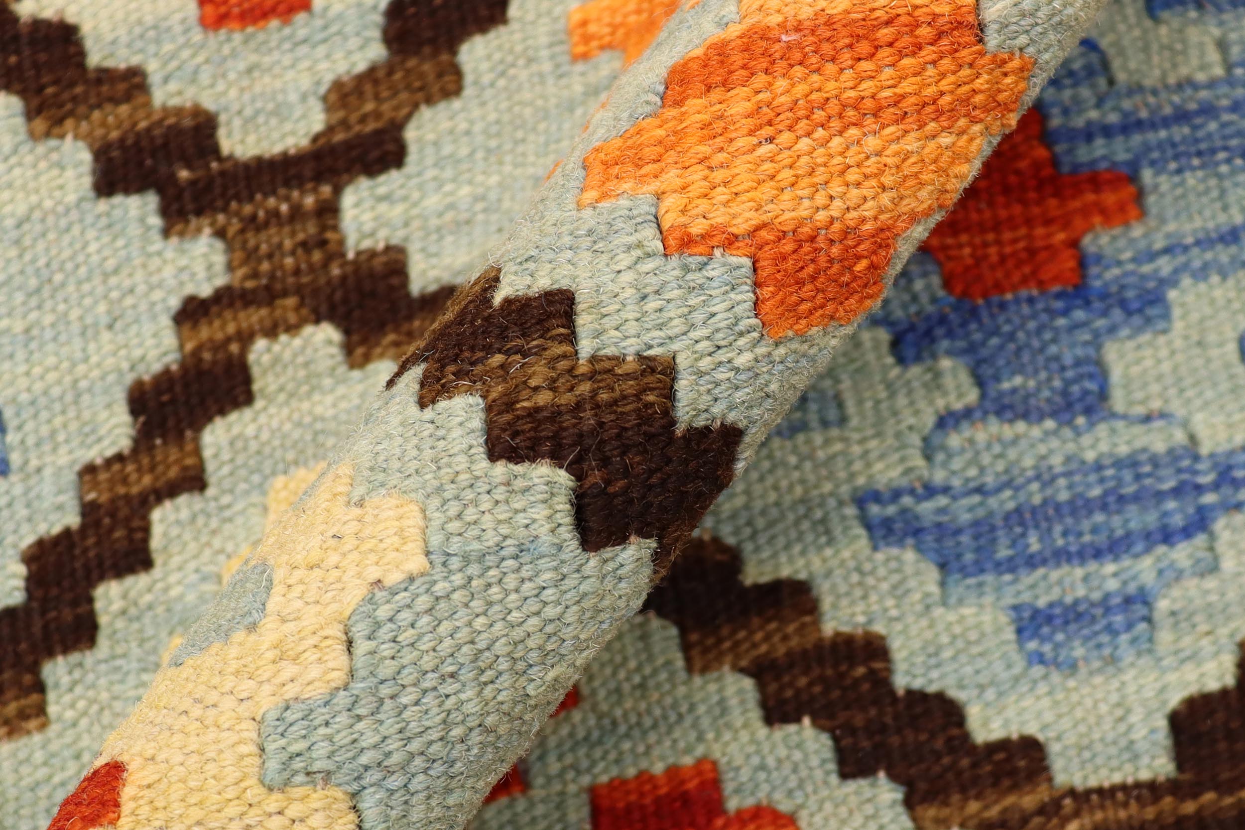 handmade Geometric Kilim Blue Rust Hand-Woven RECTANGLE 100% WOOL area rug 4 x 6